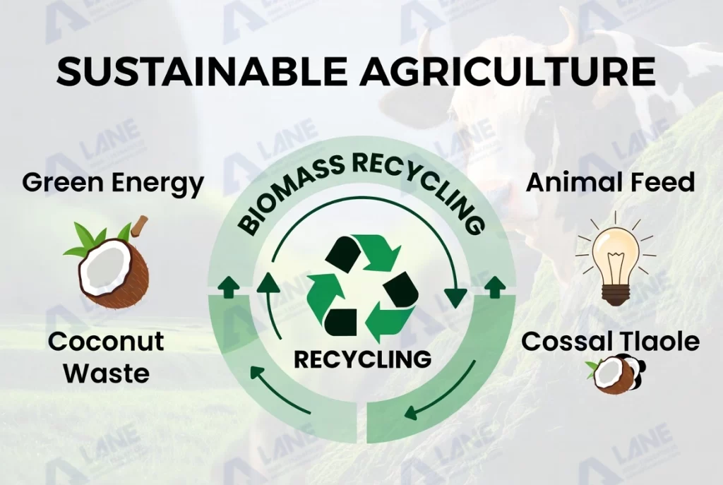 إنتاج وتطبيق علف قشور جوز الهند